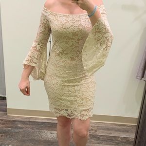 Form Fitting Lace Dress with Bell Sleeves